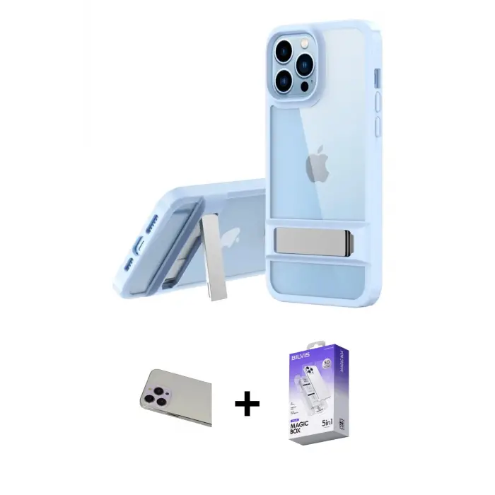 ieg™ iPhone 13 Pro Max Kılıf Yadigar Yansıma - Siyah Bilvis 5in1 3D Magic Cam Ekran Koruyucu + Rainbow Kamera Lens Koruma Cam - MR