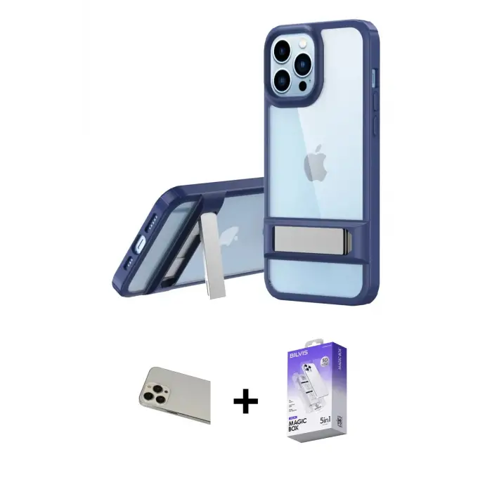 ieg™ iPhone 13 Pro Max Kılıf Yadigar Yansıma - Siyah Bilvis 5in1 3D Magic Cam Ekran Koruyucu + Rainbow Kamera Lens Koruma Cam - REGD