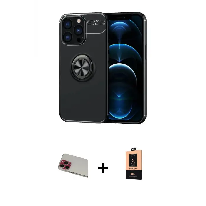 ieg™ iPhone 13 Pro Max Kılıf Yankı Form Prime - Şeffaf Maxco Cam Ekran Koruyucu + Rainbow Kamera Lens Koruma Cam - KI