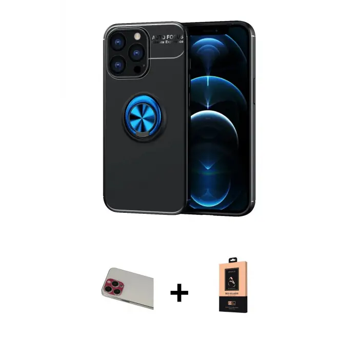 ieg™ iPhone 13 Pro Max Kılıf Yankı Form Prime - Şeffaf Maxco Cam Ekran Koruyucu + Rainbow Kamera Lens Koruma Cam - KI