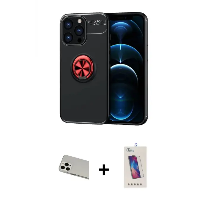 ieg™ iPhone 13 Pro Max Kılıf Yankı Form Prime - Siyah Joko 5D Cam + Rainbow Kamera Lens Koruma Cam - BZ