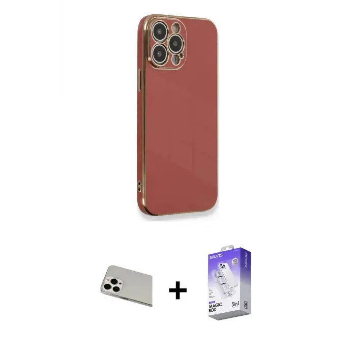 ieg™ iPhone 13 Pro Max Kılıf Yankı Serisi - Siyah Bilvis 5in1 3D Magic Cam Ekran Koruyucu + Rainbow Kamera Lens Koruma Cam - BZ