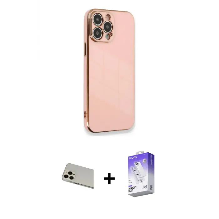 ieg™ iPhone 13 Pro Max Kılıf Yankı Serisi - Siyah Bilvis 5in1 3D Magic Cam Ekran Koruyucu + Rainbow Kamera Lens Koruma Cam - REGD
