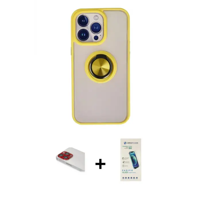 ieg™ iPhone 13 Pro Max Kılıf Yörünge Çizgi - Şeffaf Pasifik Cam Ekran Koruyucu + Pers Alüminyum Kamera Lens - KI