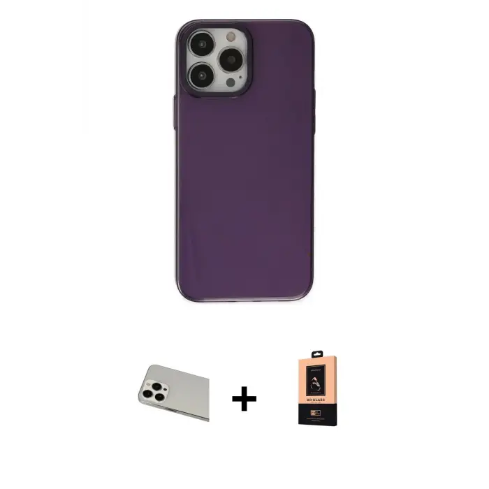 ieg™ iPhone 13 Pro Max Kılıf Zirve Doku Koleksiyonu - Şeffaf Maxco Cam Ekran Koruyucu + Rainbow Kamera Lens Koruma Cam - BZ