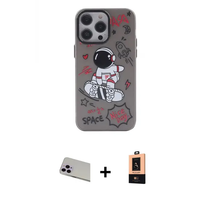 ieg™ iPhone 13 Pro Max Kılıf Zirve Form Özel Seri - Şeffaf Maxco Cam Ekran Koruyucu + Rainbow Kamera Lens Koruma Cam - MR