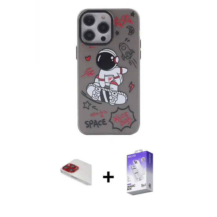 ieg™ iPhone 13 Pro Max Kılıf Zirve Form Özel Seri - Siyah Bilvis 5in1 3D Magic Cam Ekran Koruyucu + Pers Alüminyum Kamera Lens - KI