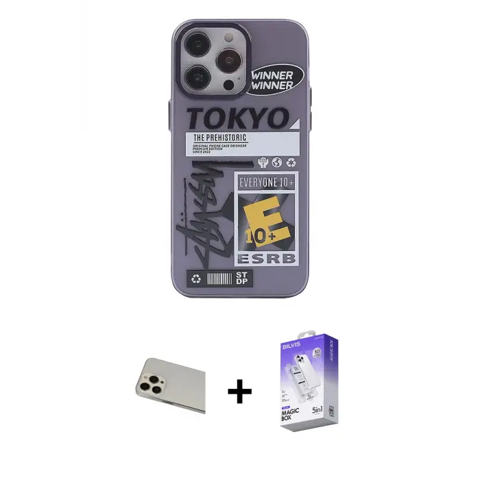 ieg™ iPhone 13 Pro Max Kılıf Zirve Form Özel Seri - Siyah Bilvis 5in1 3D Magic Cam Ekran Koruyucu + Rainbow Kamera Lens Koruma Cam - REGD