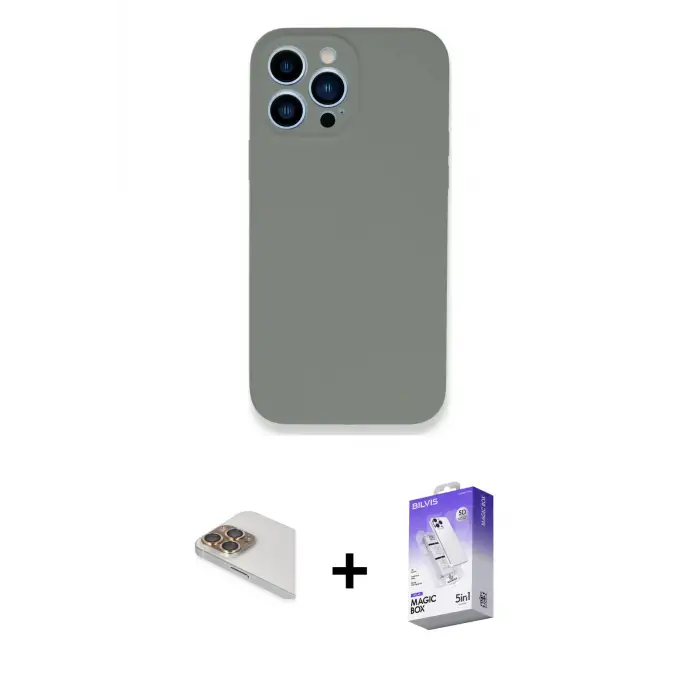 ieg™ iPhone 13 Pro Max Kılıf Zirve Modern Özel Seri - Siyah Bilvis 5in1 3D Magic Cam Ekran Koruyucu + Pers Alüminyum Kamera Lens - GD
