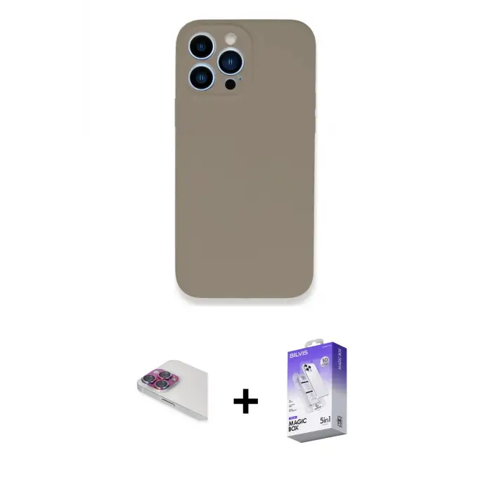 ieg™ iPhone 13 Pro Max Kılıf Zirve Modern Özel Seri - Siyah Bilvis 5in1 3D Magic Cam Ekran Koruyucu + Pers Alüminyum Kamera Lens - GI