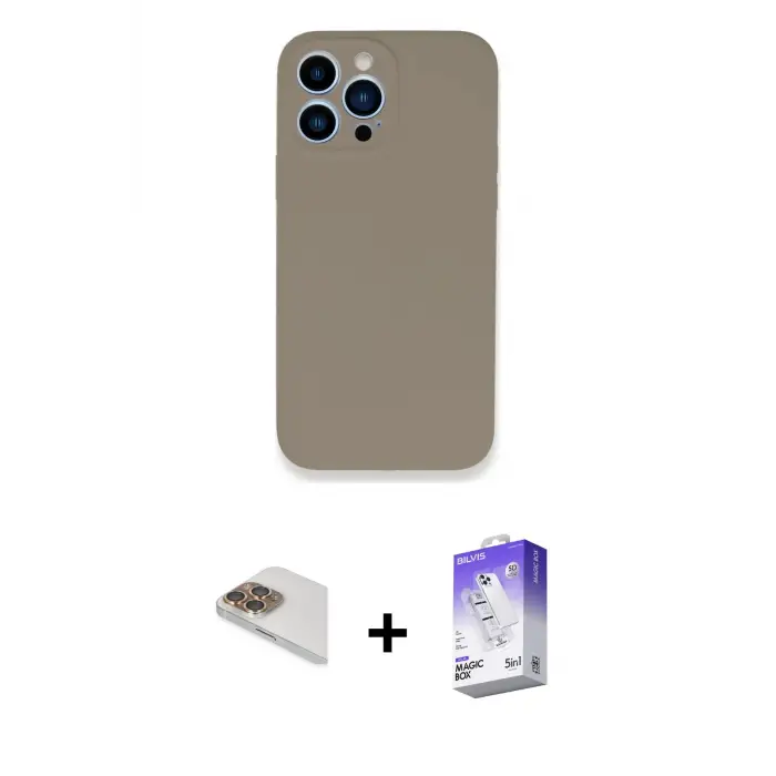 ieg™ iPhone 13 Pro Max Kılıf Zirve Modern Özel Seri - Siyah Bilvis 5in1 3D Magic Cam Ekran Koruyucu + Pers Alüminyum Kamera Lens - GD