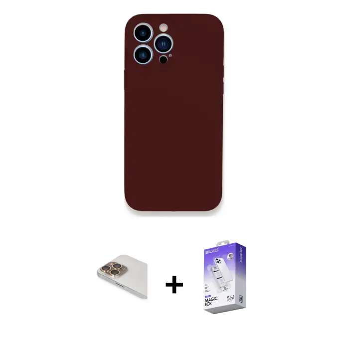 ieg™ iPhone 13 Pro Max Kılıf Zirve Modern Özel Seri - Siyah Bilvis 5in1 3D Magic Cam Ekran Koruyucu + Pers Alüminyum Kamera Lens - GD