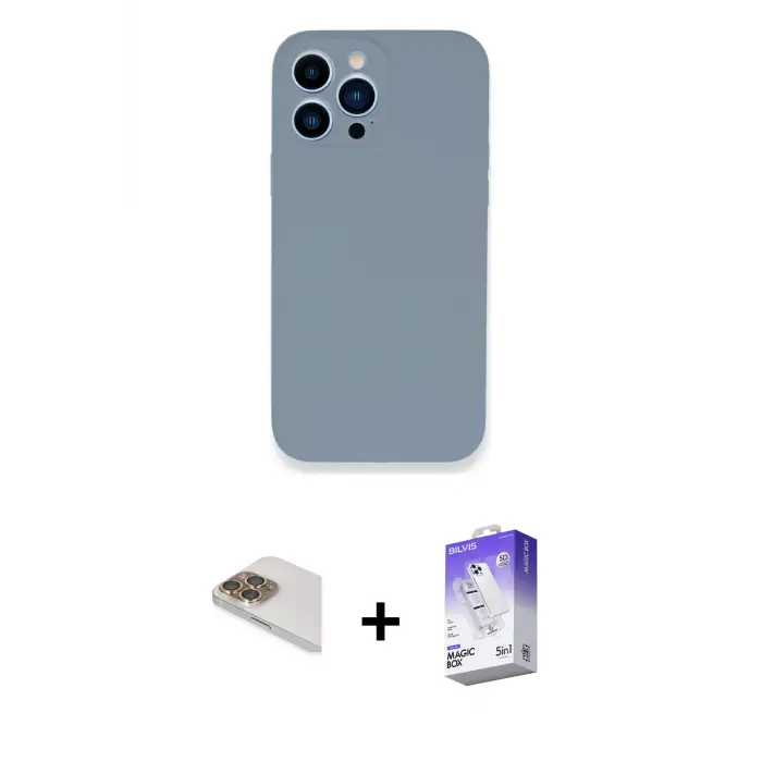 ieg™ iPhone 13 Pro Max Kılıf Zirve Modern Özel Seri - Siyah Bilvis 5in1 3D Magic Cam Ekran Koruyucu + Pers Alüminyum Kamera Lens - GD