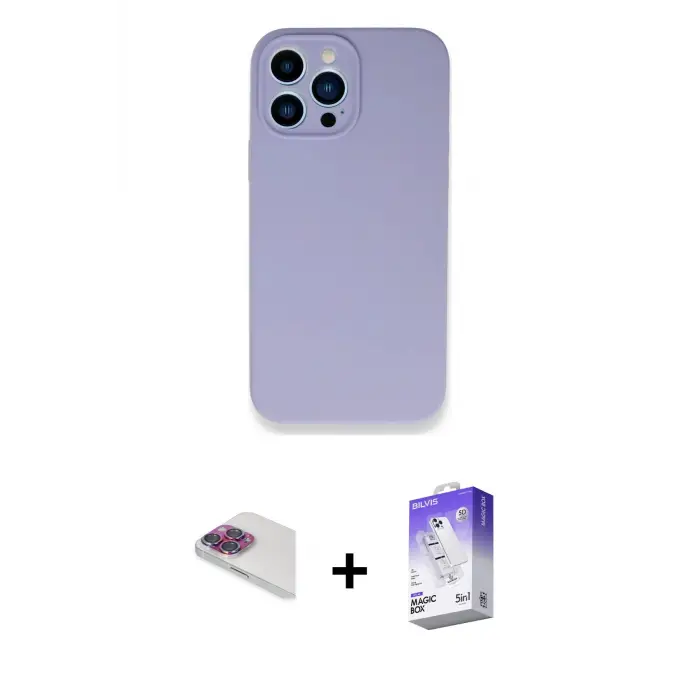 ieg™ iPhone 13 Pro Max Kılıf Zirve Modern Özel Seri - Siyah Bilvis 5in1 3D Magic Cam Ekran Koruyucu + Pers Alüminyum Kamera Lens - GI