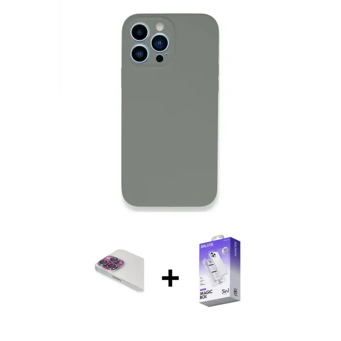 ieg™ iPhone 13 Pro Max Kılıf Zirve Modern Özel Seri - Siyah Bilvis 5in1 3D Magic Cam Ekran Koruyucu + Pers Alüminyum Kamera Lens - GI