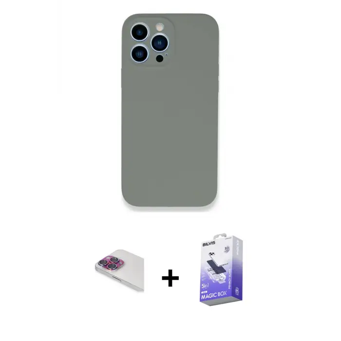 ieg™ iPhone 13 Pro Max Kılıf Zirve Modern Özel Seri - Siyah Bilvis 5in1 5D Magic Hayalet Cam Ekran Koruyucu + Pers Alüminyum Kamera Lens - GI