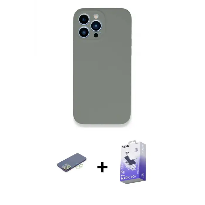 ieg™ iPhone 13 Pro Max Kılıf Zirve Modern Özel Seri - Siyah Bilvis 5in1 5D Magic Hayalet Cam Ekran Koruyucu + Renkli Kamera Lens Koruma Cam - YL