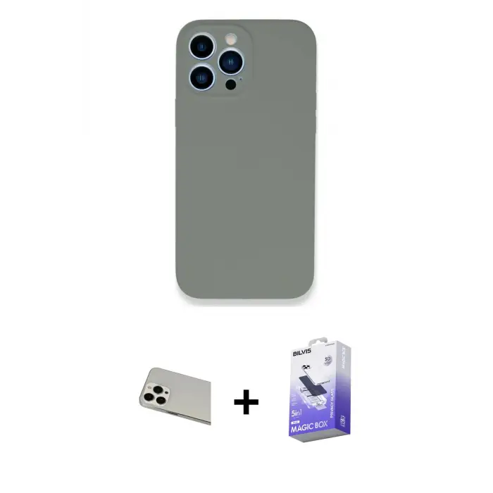 ieg™ iPhone 13 Pro Max Kılıf Zirve Modern Özel Seri - Siyah Bilvis 5in1 5D Magic Hayalet Cam Ekran Koruyucu + Rainbow Kamera Lens Koruma Cam - BZ