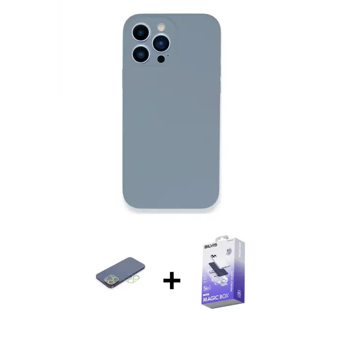 ieg™ iPhone 13 Pro Max Kılıf Zirve Modern Özel Seri - Siyah Bilvis 5in1 5D Magic Hayalet Cam Ekran Koruyucu + Renkli Kamera Lens Koruma Cam - YL