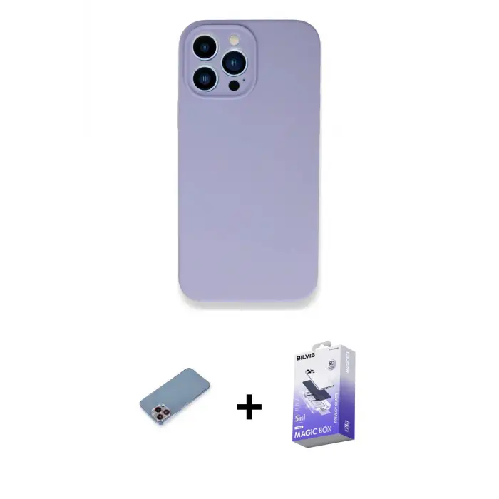 ieg™ iPhone 13 Pro Max Kılıf Zirve Modern Özel Seri - Siyah Bilvis 5in1 5D Magic Hayalet Cam Ekran Koruyucu + Shine Kamera Lens Koruma Cam - PE