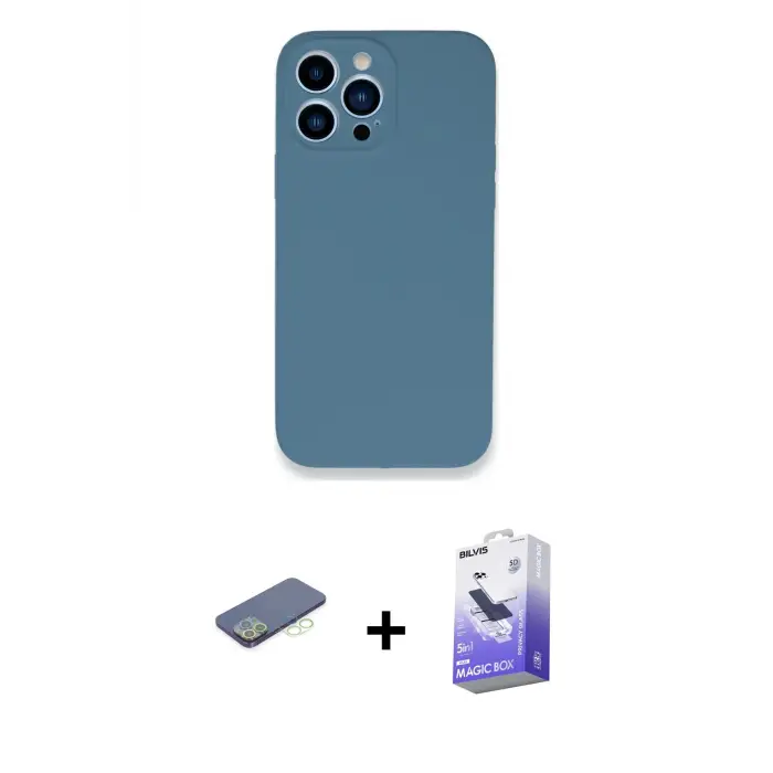 ieg™ iPhone 13 Pro Max Kılıf Zirve Modern Özel Seri - Siyah Bilvis 5in1 5D Magic Hayalet Cam Ekran Koruyucu + Renkli Kamera Lens Koruma Cam - YL