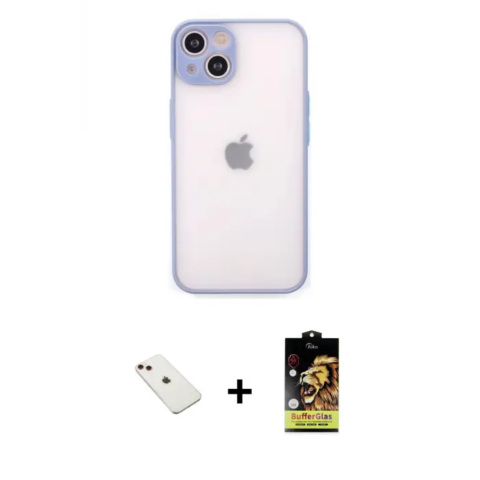 ieg™ iPhone 14 Kılıf Ahenk Çizgi Serisi - Siyah Buffer Cam Ekran Koruyucu + Diamond Kamera Lens - KI
