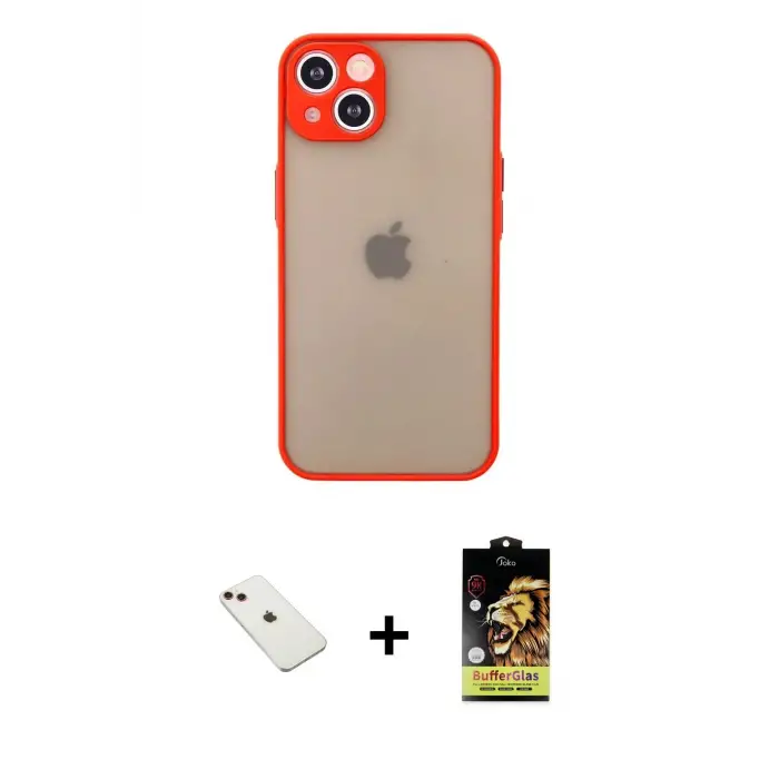 ieg™ iPhone 14 Kılıf Ahenk Çizgi Serisi - Siyah Buffer Cam Ekran Koruyucu + Diamond Kamera Lens - KI