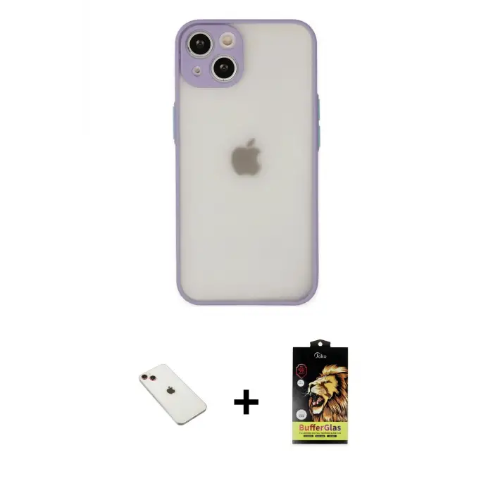 ieg™ iPhone 14 Kılıf Ahenk Çizgi Serisi - Siyah Buffer Cam Ekran Koruyucu + Diamond Kamera Lens - KI