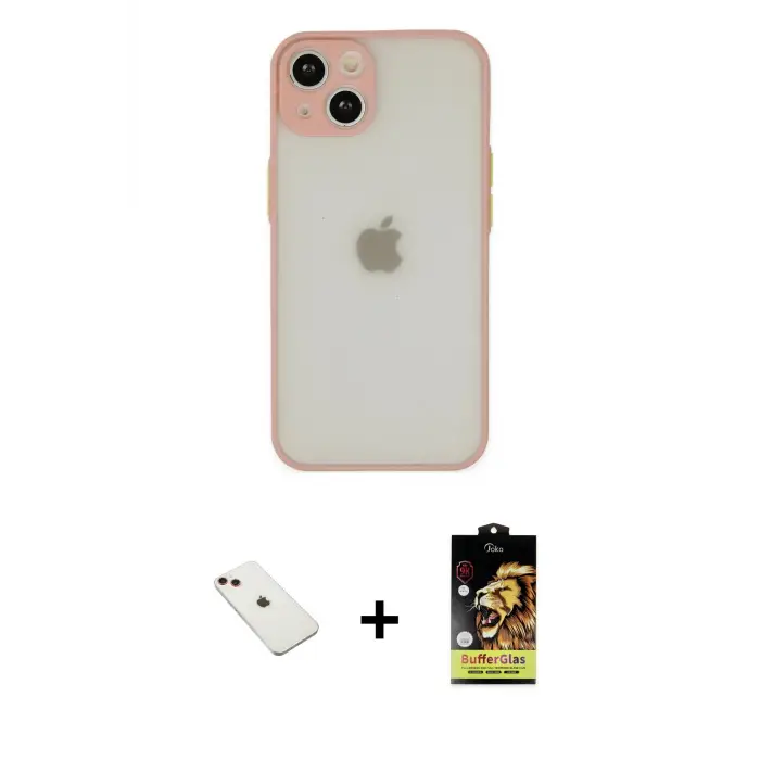 ieg™ iPhone 14 Kılıf Ahenk Çizgi Serisi - Siyah Buffer Cam Ekran Koruyucu + Diamond Kamera Lens - KI