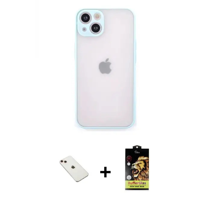 ieg™ iPhone 14 Kılıf Ahenk Çizgi Serisi - Siyah Buffer Cam Ekran Koruyucu + Diamond Kamera Lens - KI