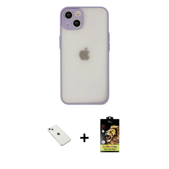 ieg™ iPhone 14 Kılıf Ahenk Çizgi Serisi - Siyah Buffer Cam Ekran Koruyucu + Diamond Kamera Lens - SABE