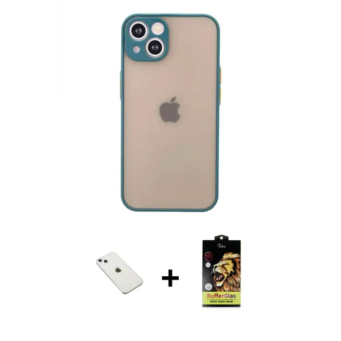 ieg™ iPhone 14 Kılıf Ahenk Çizgi Serisi - Siyah Buffer Cam Ekran Koruyucu + Diamond Kamera Lens - SABE