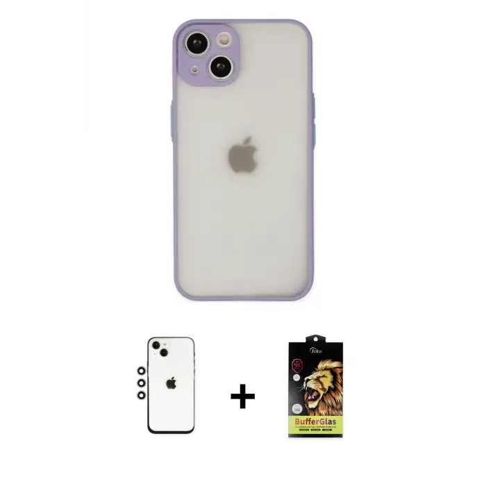 ieg™ iPhone 14 Kılıf Ahenk Çizgi Serisi - Siyah Buffer Cam Ekran Koruyucu + Shine Kamera Lens - GS