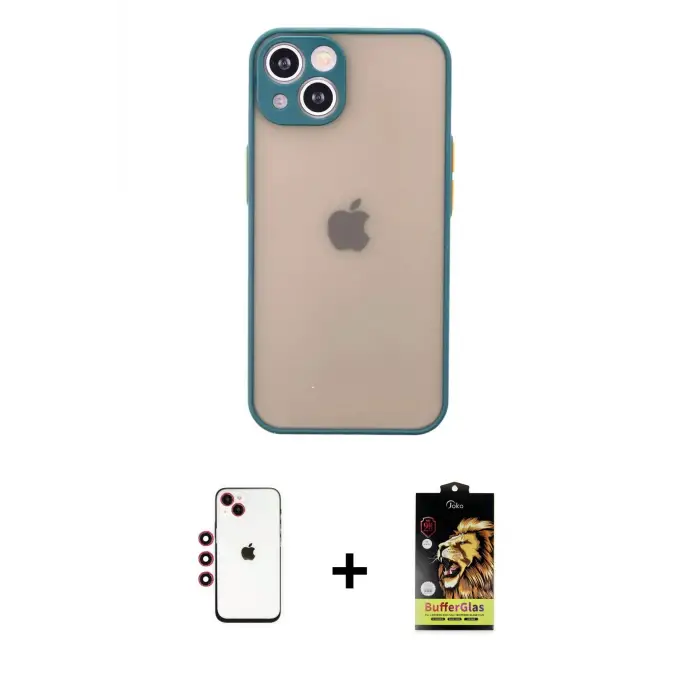 ieg™ iPhone 14 Kılıf Ahenk Çizgi Serisi - Siyah Buffer Cam Ekran Koruyucu + Shine Kamera Lens - KI