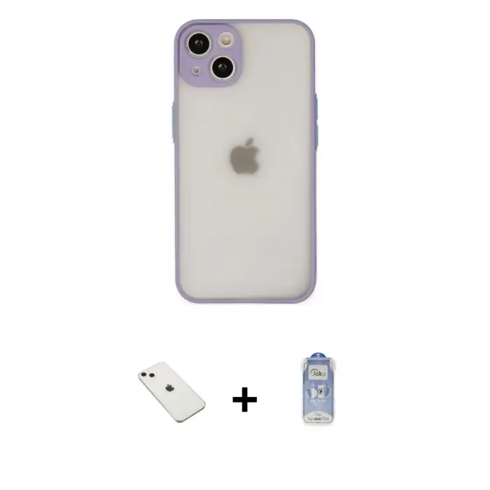 ieg™ iPhone 14 Kılıf Ahenk Çizgi Serisi - Siyah Joko Magic 5D Cam + Diamond Kamera Lens - PE