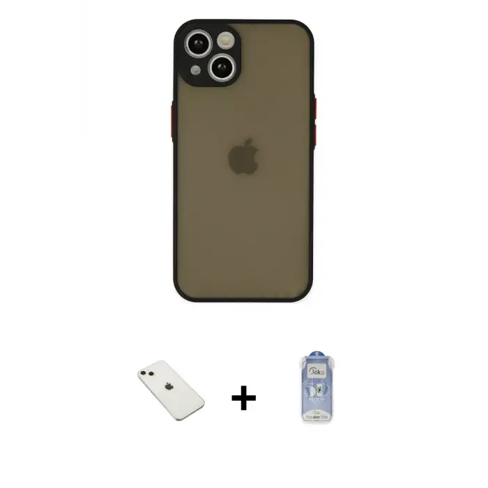 ieg™ iPhone 14 Kılıf Ahenk Çizgi Serisi - Siyah Joko Magic 5D Cam + Diamond Kamera Lens - PE