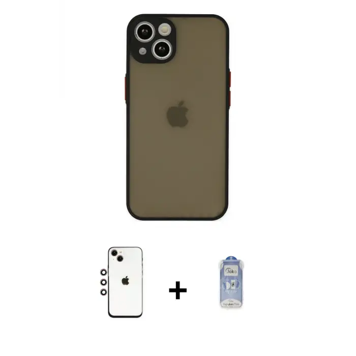 ieg™ iPhone 14 Kılıf Ahenk Çizgi Serisi - Siyah Joko Magic 5D Cam + Shine Kamera Lens - GI