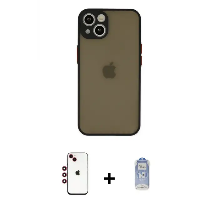 ieg™ iPhone 14 Kılıf Ahenk Çizgi Serisi - Siyah Joko Magic 5D Cam + Shine Kamera Lens - KI