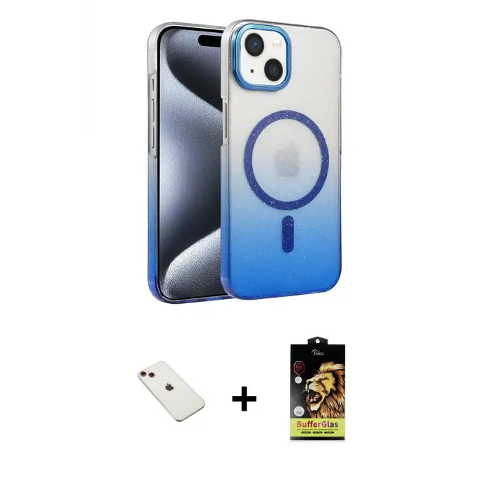 ieg™ iPhone 14 Kılıf Ahenk Doku Özel Seri - Siyah Buffer Cam Ekran Koruyucu + Diamond Kamera Lens - KI