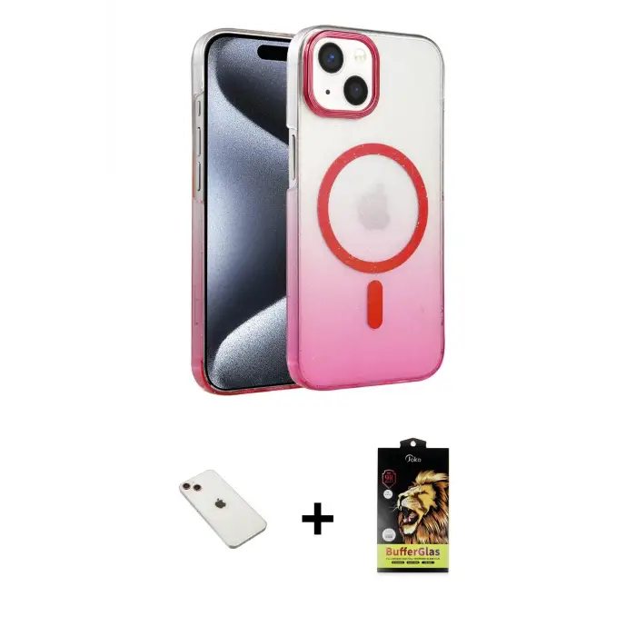 ieg™ iPhone 14 Kılıf Ahenk Doku Özel Seri - Siyah Buffer Cam Ekran Koruyucu + Diamond Kamera Lens - KI