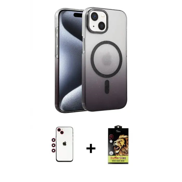 ieg™ iPhone 14 Kılıf Ahenk Doku Özel Seri - Siyah Buffer Cam Ekran Koruyucu + Shine Kamera Lens - KI