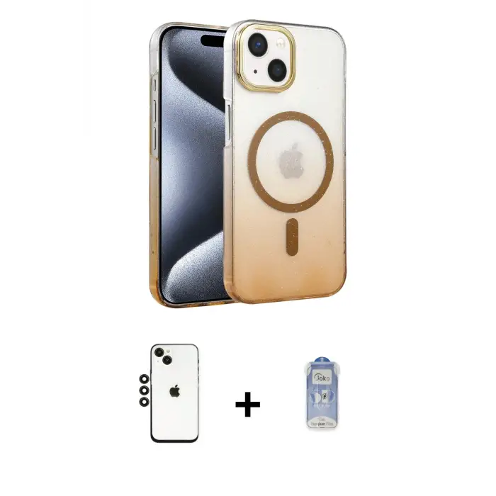 ieg™ iPhone 14 Kılıf Ahenk Doku Özel Seri - Siyah Joko Magic 5D Cam + Shine Kamera Lens - SH