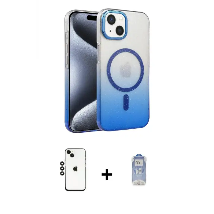 ieg™ iPhone 14 Kılıf Ahenk Doku Özel Seri - Siyah Joko Magic 5D Cam + Shine Kamera Lens - SH