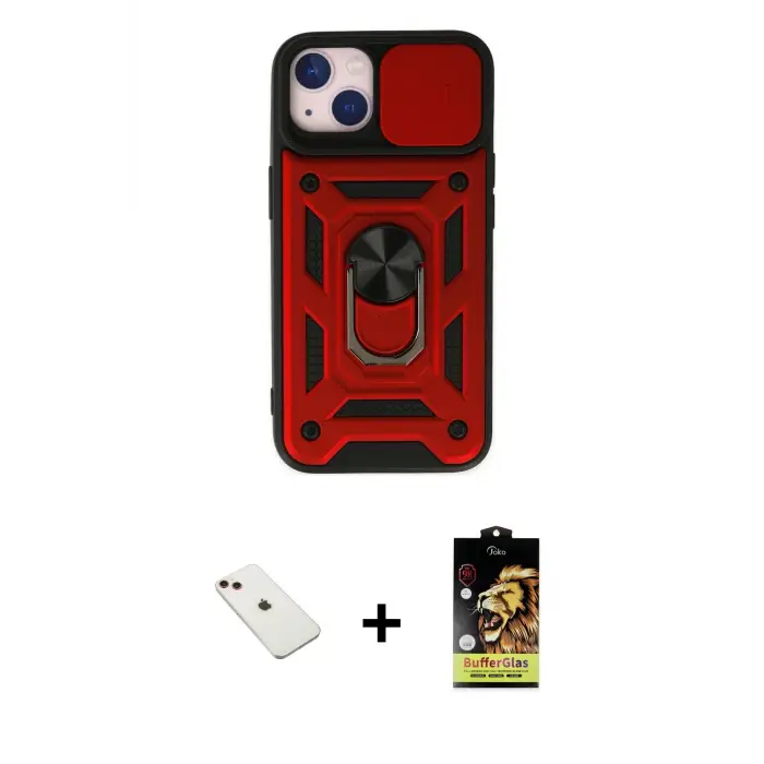 ieg™ iPhone 14 Kılıf Ahenk Klasik - Siyah Buffer Cam Ekran Koruyucu + Diamond Kamera Lens - KI