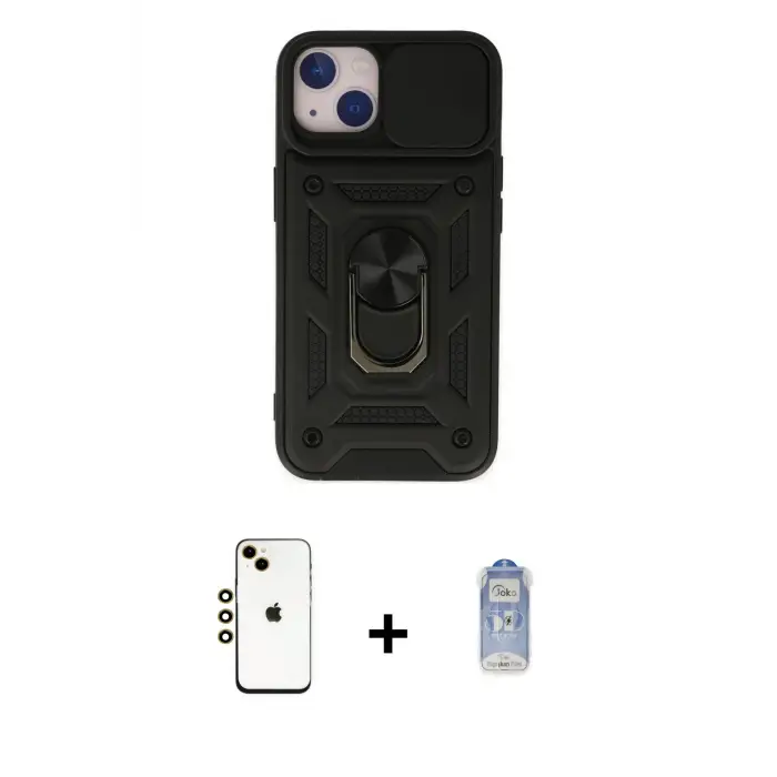 ieg™ iPhone 14 Kılıf Ahenk Klasik - Siyah Joko Magic 5D Cam + Shine Kamera Lens - GD