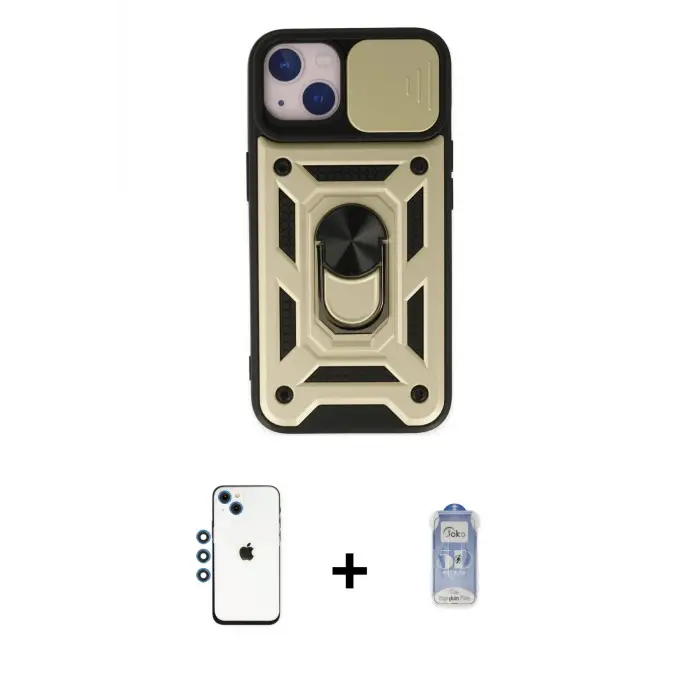 ieg™ iPhone 14 Kılıf Ahenk Klasik - Siyah Joko Magic 5D Cam + Shine Kamera Lens - MI