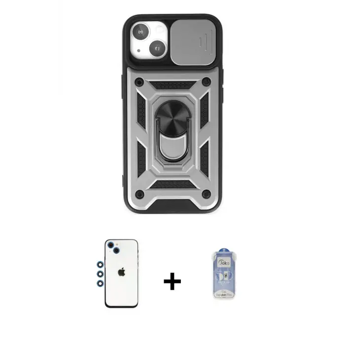 ieg™ iPhone 14 Kılıf Ahenk Klasik - Siyah Joko Magic 5D Cam + Shine Kamera Lens - MI