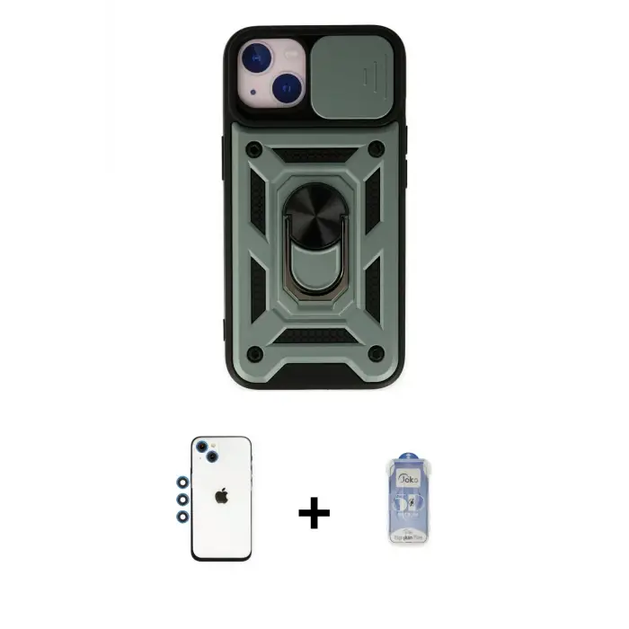 ieg™ iPhone 14 Kılıf Ahenk Klasik - Siyah Joko Magic 5D Cam + Shine Kamera Lens - MI