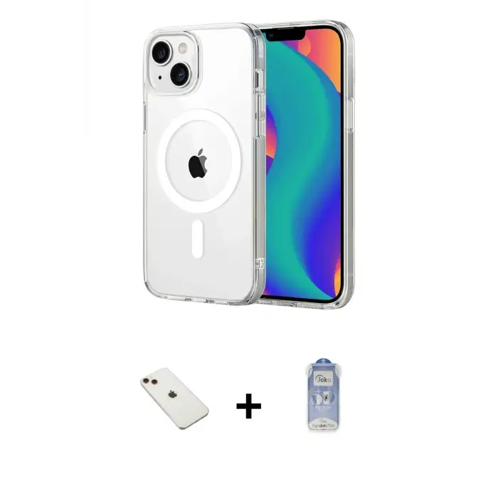 ieg™ iPhone 14 Kılıf Ahenk Minimal Serisi - Siyah Joko Magic 5D Cam + Diamond Kamera Lens - KI