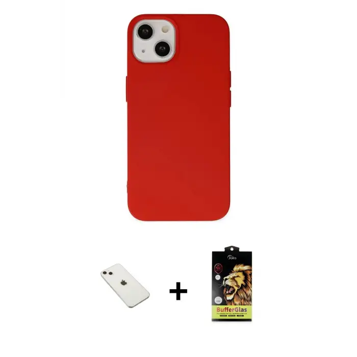 ieg™ iPhone 14 Kılıf Ahenk Serisi - Siyah Buffer Cam Ekran Koruyucu + Diamond Kamera Lens - PE